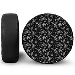 Black And White Flower Print Leather Spare Tire Cover