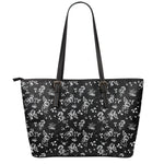 Black And White Flower Print Leather Tote Bag