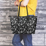 Black And White Flower Print Leather Tote Bag
