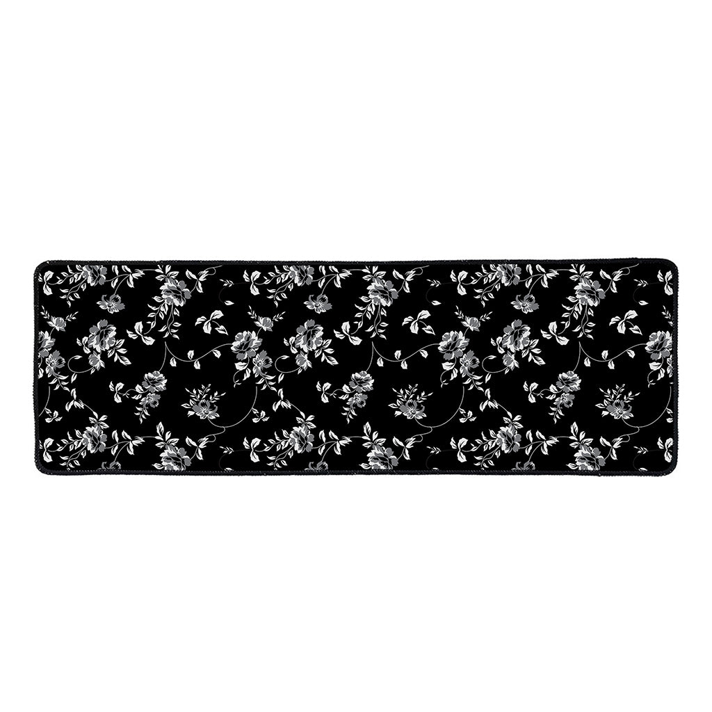 Black And White Flower Print Long Kitchen Mat