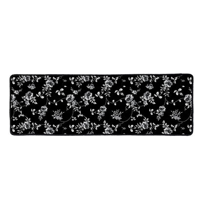 Black And White Flower Print Long Kitchen Mat