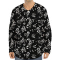 Black And White Flower Print Long Sleeve Baseball Jersey