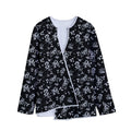 Black And White Flower Print Long Sleeve Short Coat