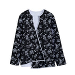 Black And White Flower Print Long Sleeve Short Coat