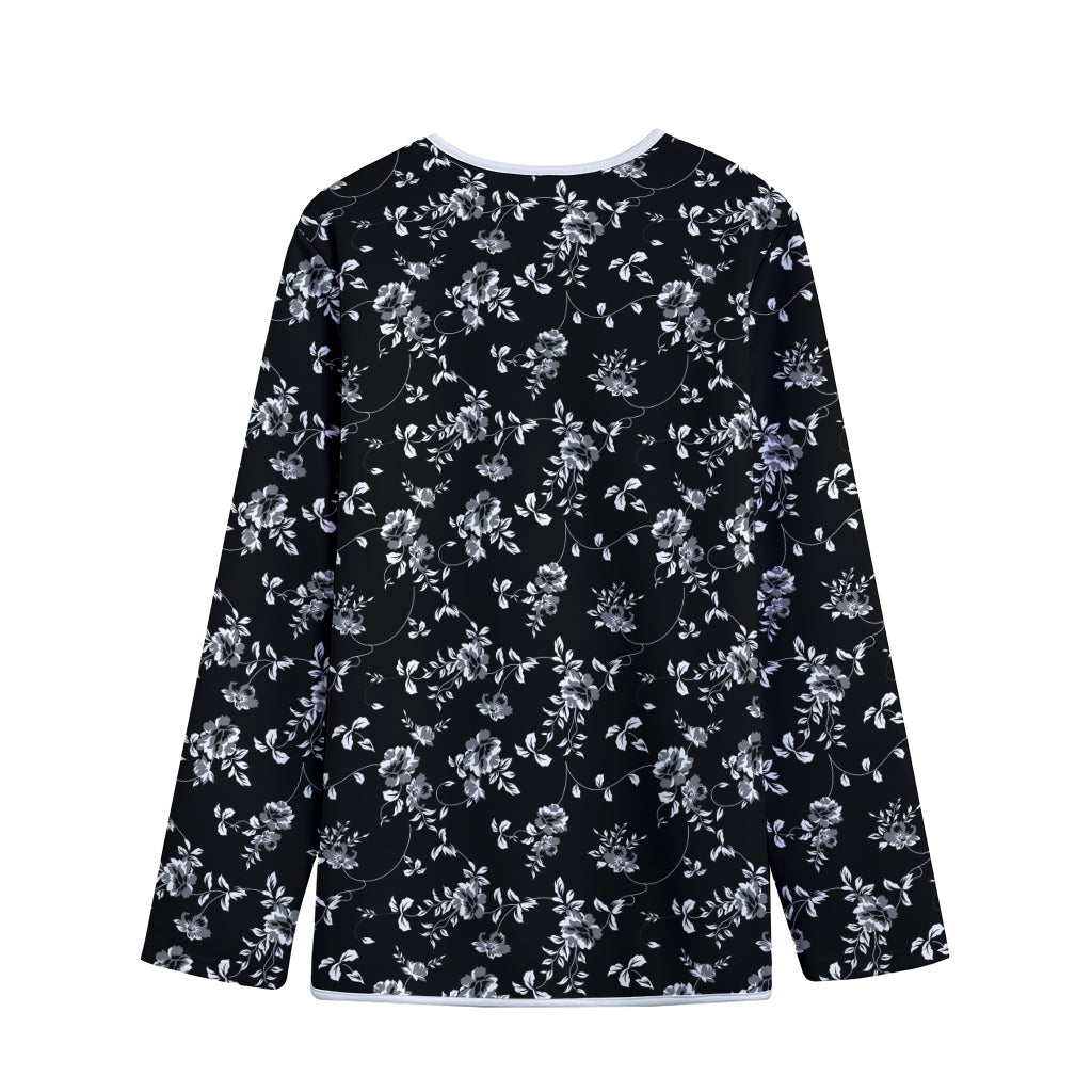 Black And White Flower Print Long Sleeve Short Coat