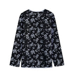 Black And White Flower Print Long Sleeve Short Coat