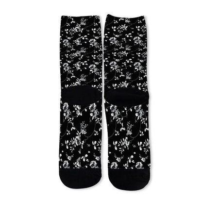 Black And White Flower Print Long Socks