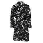 Black And White Flower Print Men's Bathrobe