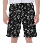 Black And White Flower Print Men's Beach Shorts
