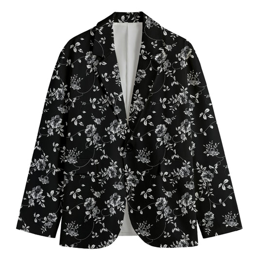 Black And White Flower Print Men's Blazer