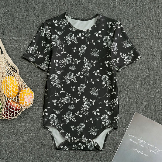 Black And White Flower Print Men's Bodysuit