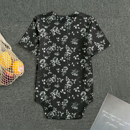Black And White Flower Print Men's Bodysuit