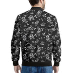 Black And White Flower Print Men's Bomber Jacket