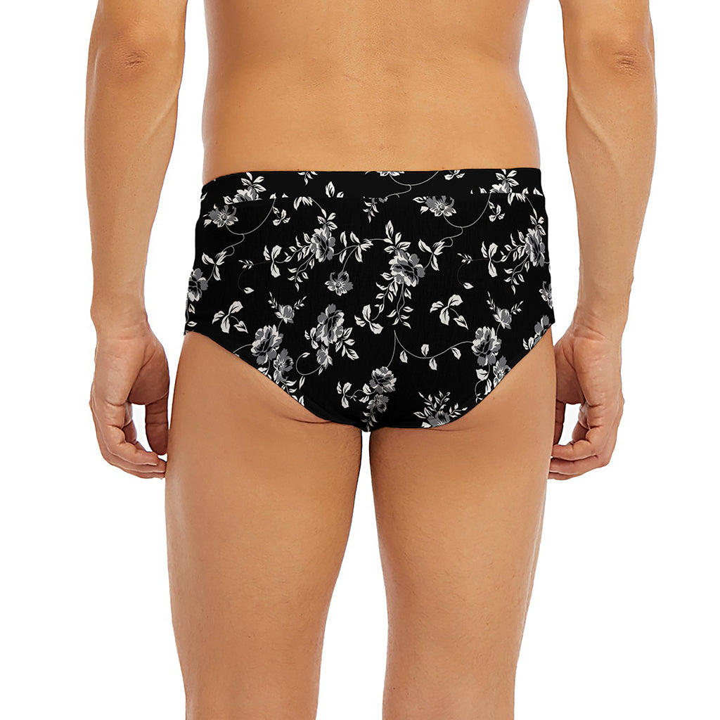 Black And White Flower Print Men's Briefs
