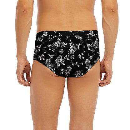 Black And White Flower Print Men's Briefs