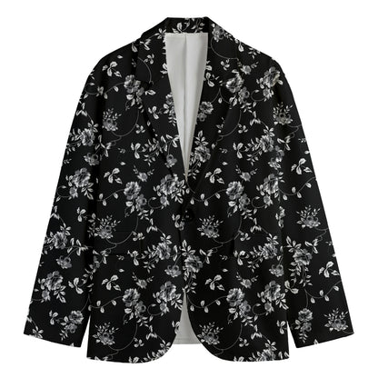Black And White Flower Print Men's Cotton Blazer