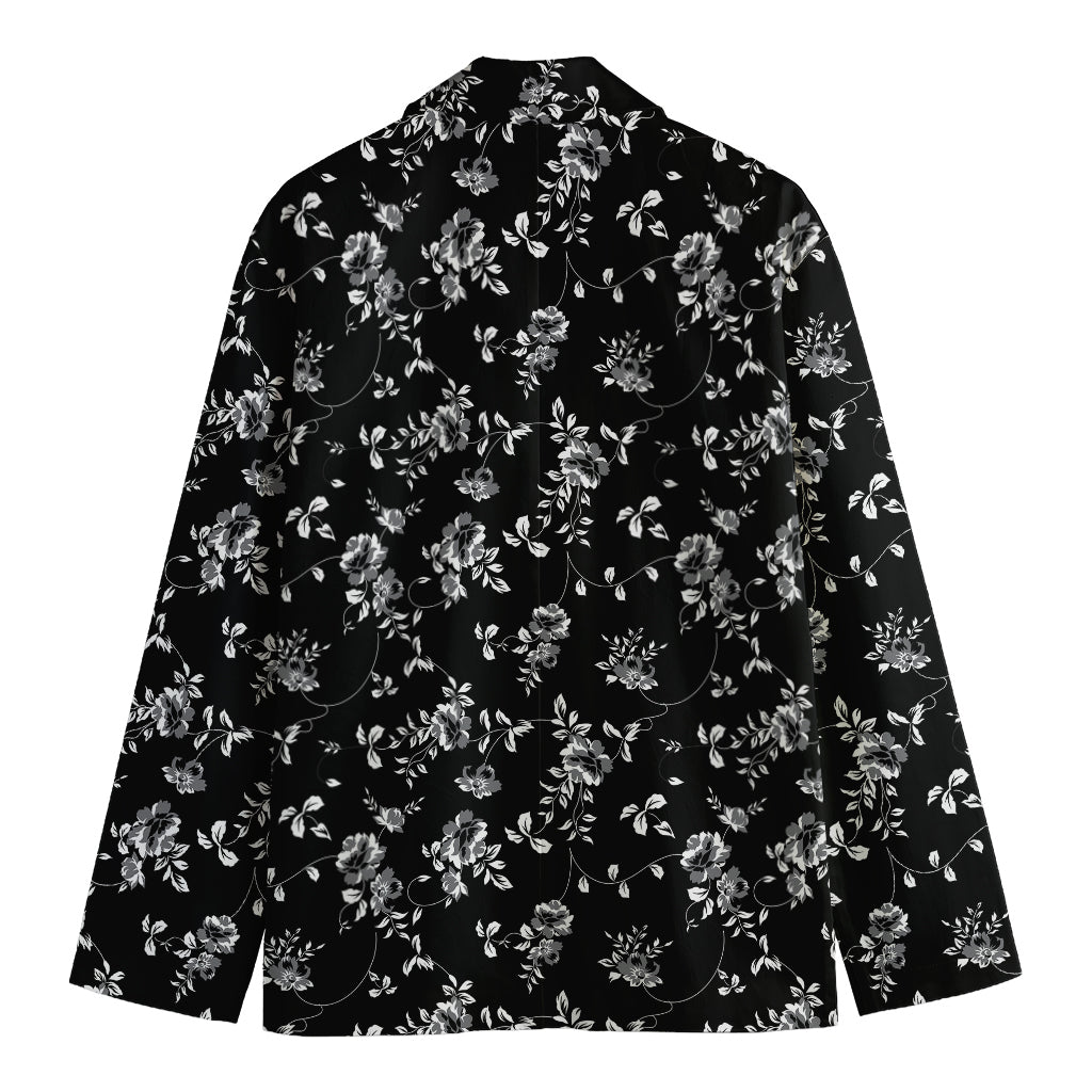 Black And White Flower Print Men's Cotton Blazer