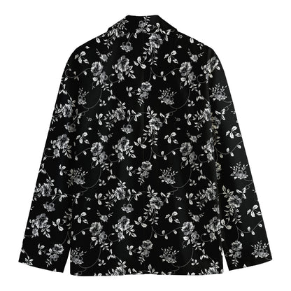 Black And White Flower Print Men's Cotton Blazer