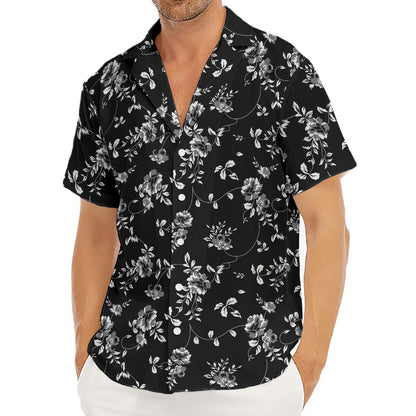 Black And White Flower Print Men's Deep V-Neck Shirt