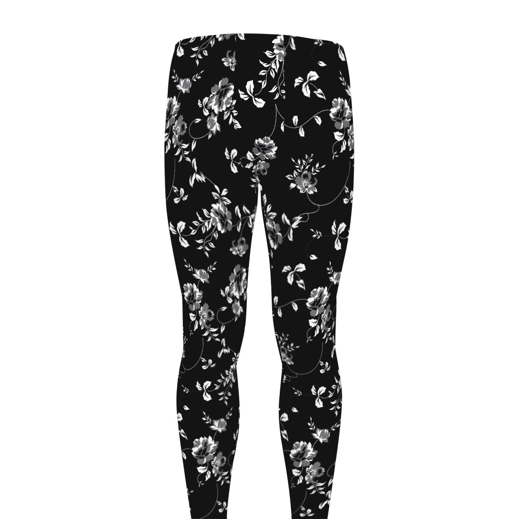 Black And White Flower Print Men's leggings