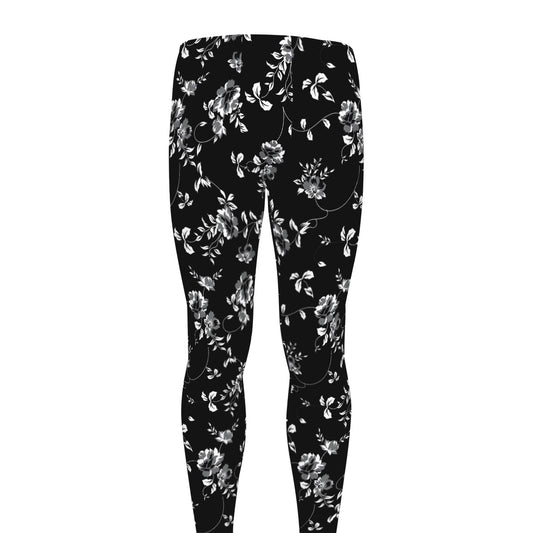 Black And White Flower Print Men's leggings