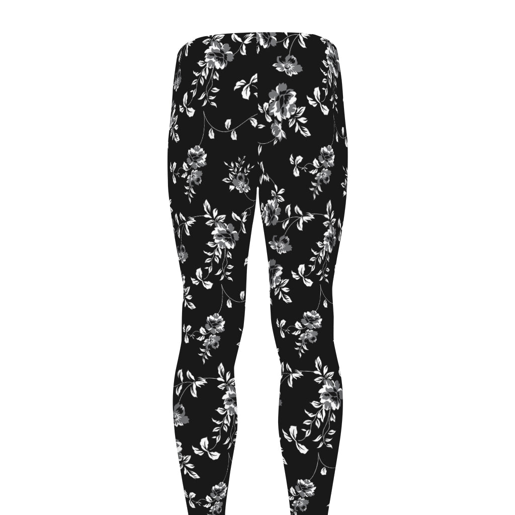 Black And White Flower Print Men's leggings