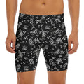 Black And White Flower Print Men's Long Boxer Briefs