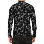 Black And White Flower Print Men's Long Sleeve Rash Guard