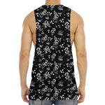 Black And White Flower Print Men's Muscle Tank Top
