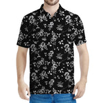 Black And White Flower Print Men's Polo Shirt