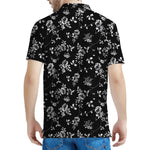 Black And White Flower Print Men's Polo Shirt