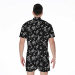 Black And White Flower Print Men's Rompers