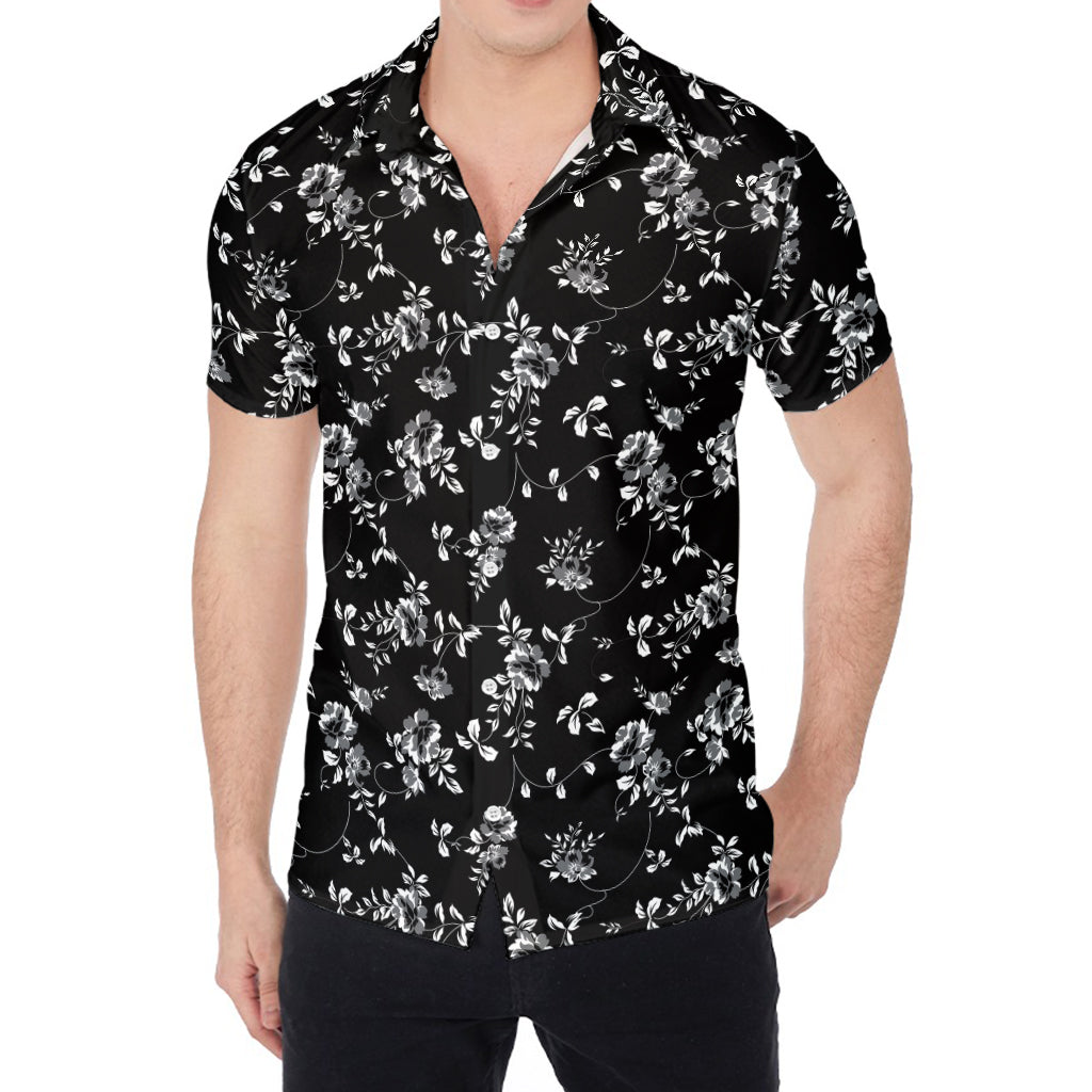 Black And White Flower Print Men's Shirt