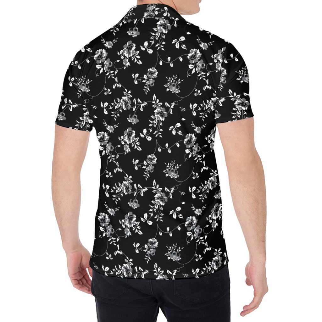 Black And White Flower Print Men's Shirt