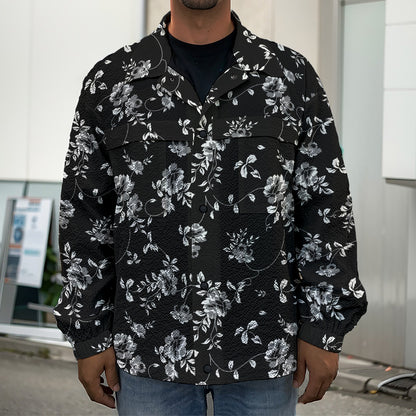 Black And White Flower Print Men's Shirt Jacket