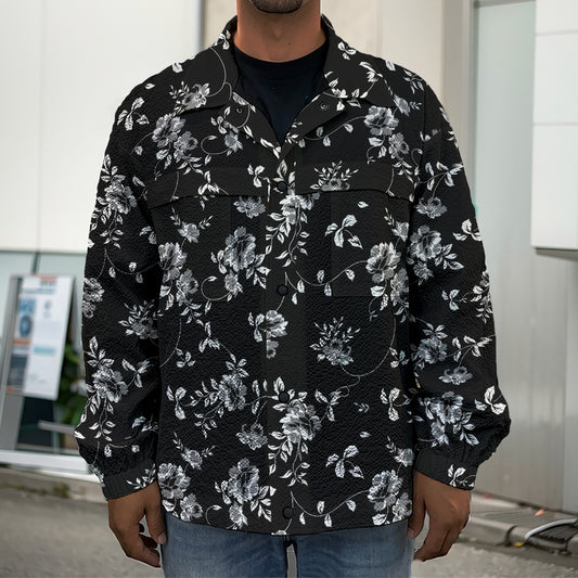 Black And White Flower Print Men's Shirt Jacket