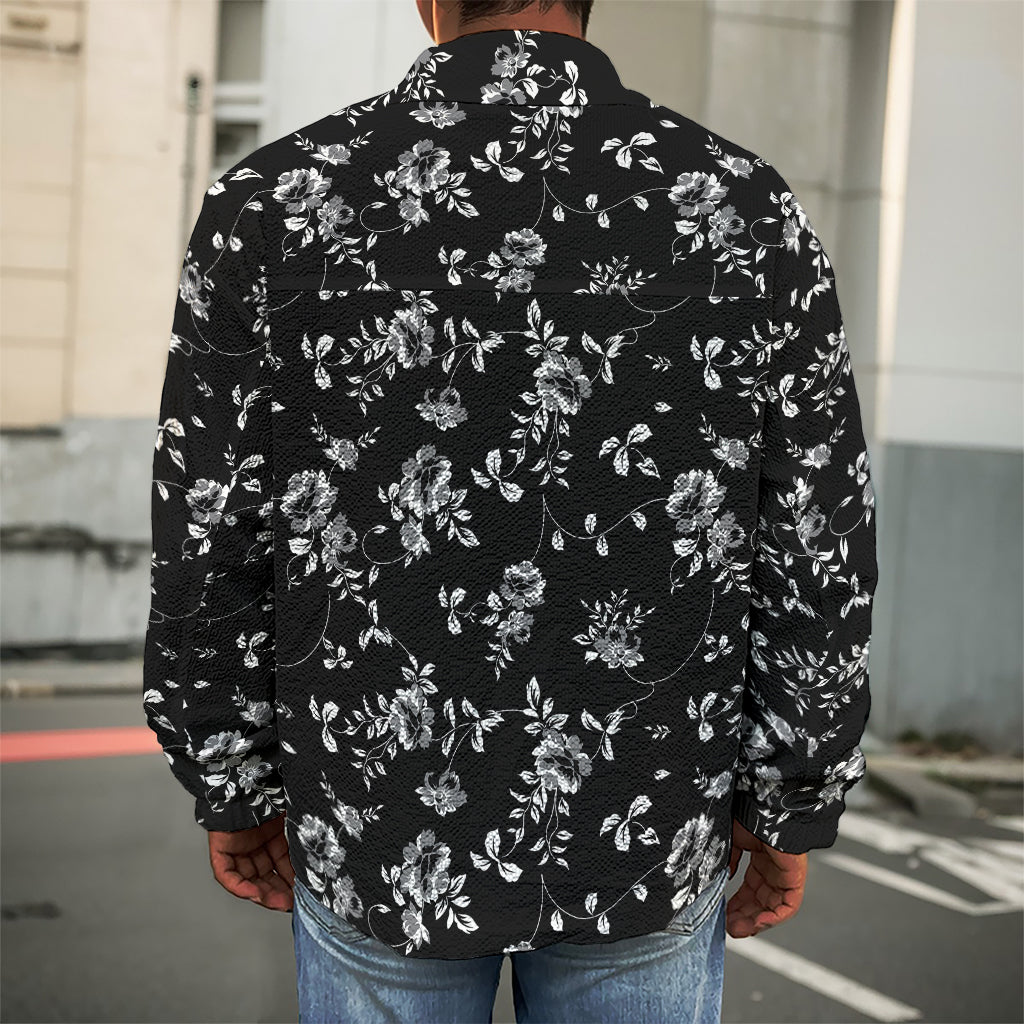 Black And White Flower Print Men's Shirt Jacket