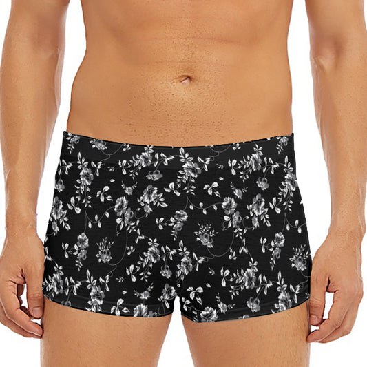 Black And White Flower Print Men's Short Boxer Briefs