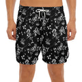 Black And White Flower Print Men's Split Running Shorts