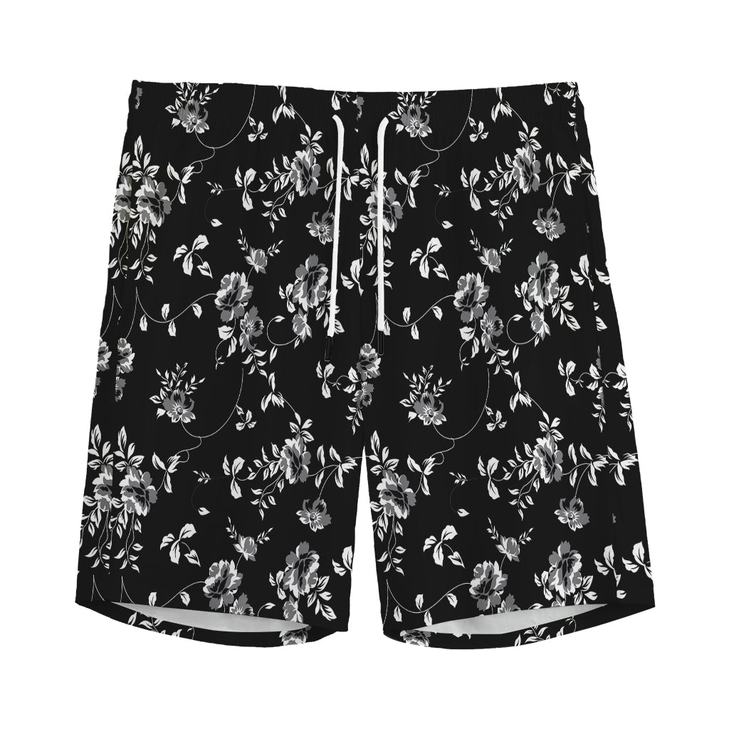 Black And White Flower Print Men's Sports Shorts