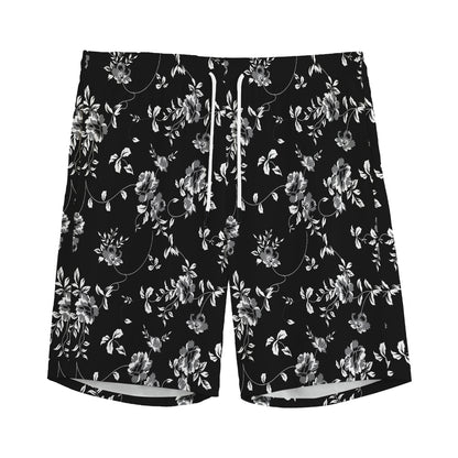 Black And White Flower Print Men's Sports Shorts