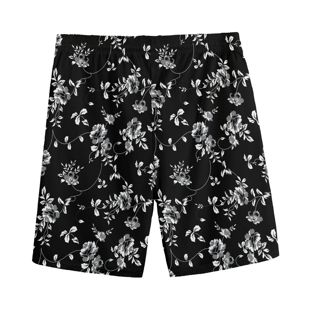 Black And White Flower Print Men's Sports Shorts