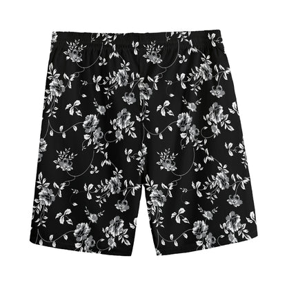 Black And White Flower Print Men's Sports Shorts