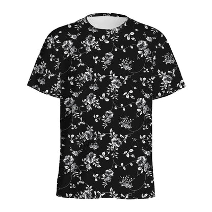 Black And White Flower Print Men's Sports T-Shirt