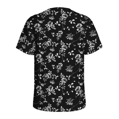 Black And White Flower Print Men's Sports T-Shirt