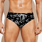 Black And White Flower Print Men's Swim Briefs