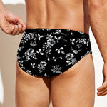 Black And White Flower Print Men's Swim Briefs