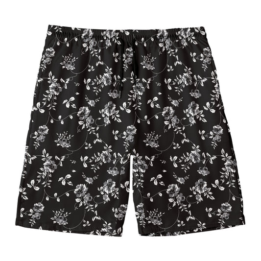 Black And White Flower Print Men's Swim Trunks