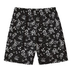 Black And White Flower Print Men's Swim Trunks