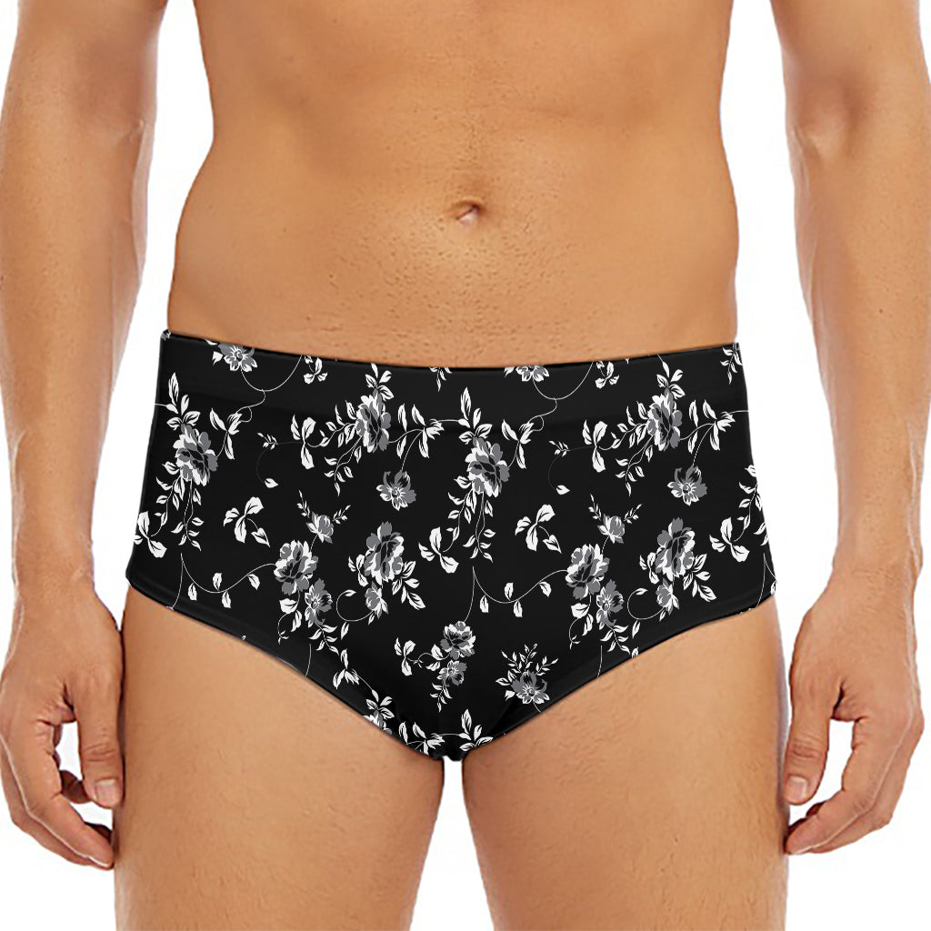 Black And White Flower Print Men's Triangle Swim Briefs